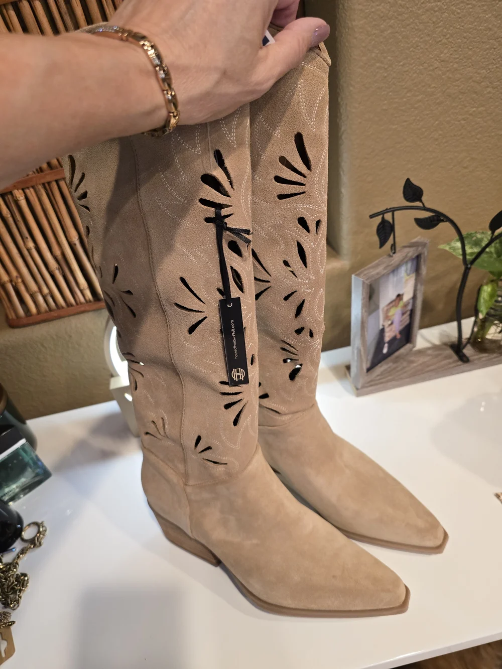 House of Harlow 1960 Tan Suede  Cutout Boots